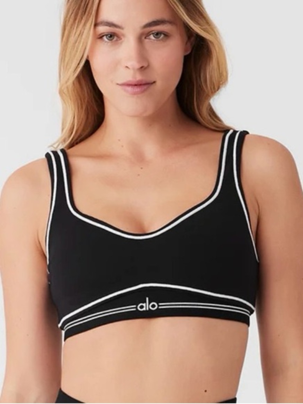 ALO Yoga Black Bralette with White Piping